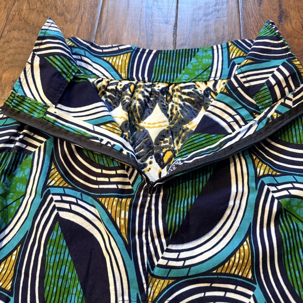 Hand sewn Skirt Womens Small Hitarget Tribal Wax Print fabric Cotton chic CUTE! - Picture 7 of 13